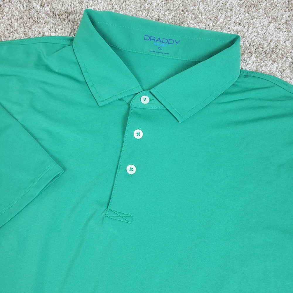 Draddy Sport Mens XL Solid Green Performance Stretch Polo Short Sleeve